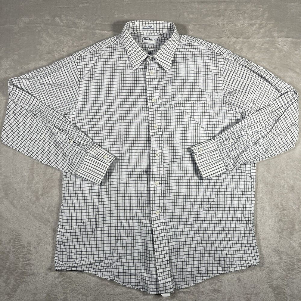 Burberrys Of London Long Sleeve Button Down Mens 17/35‎ Windowpane Vintage USA